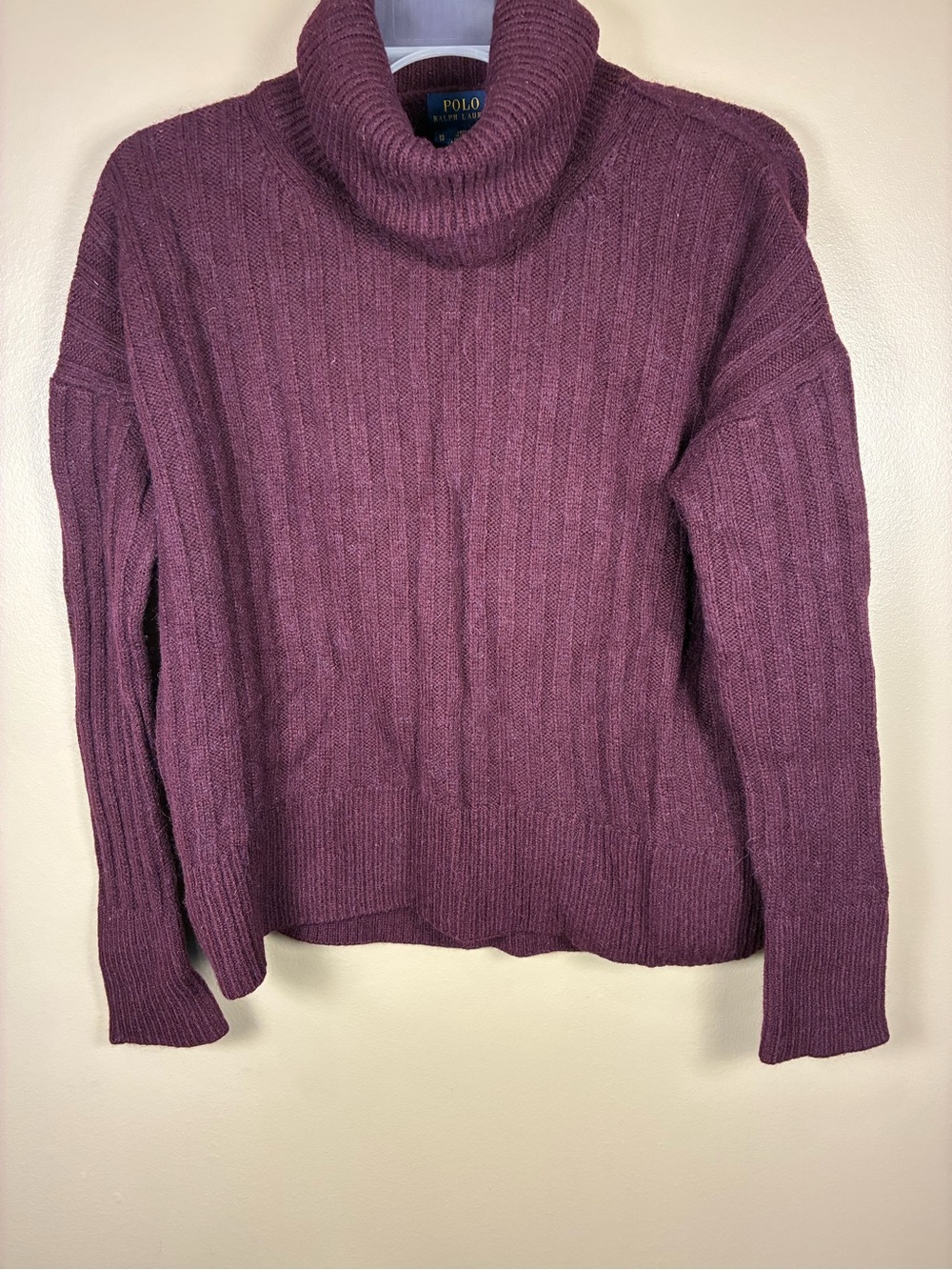 Polo Ralph Lauren Ribbed Funnel Neck Wool Alpaca Acrylic Blend Sweater Knit